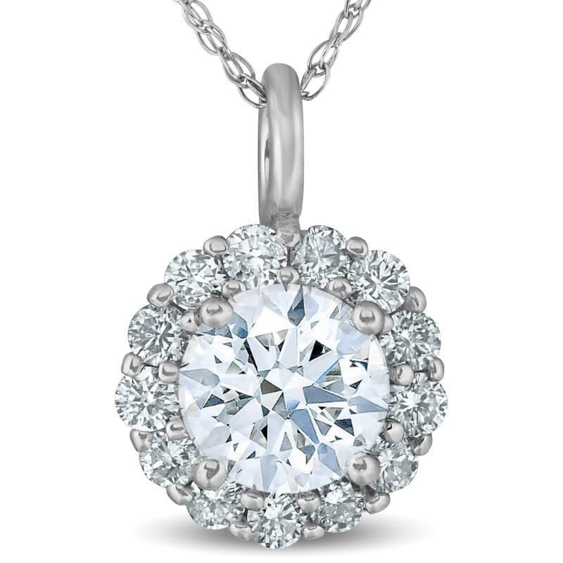Bliss Diamond 3/4 Ct TW Round Cut Diamond Halo Solitaire Pendant White Gold Necklace - White - 18 Inch