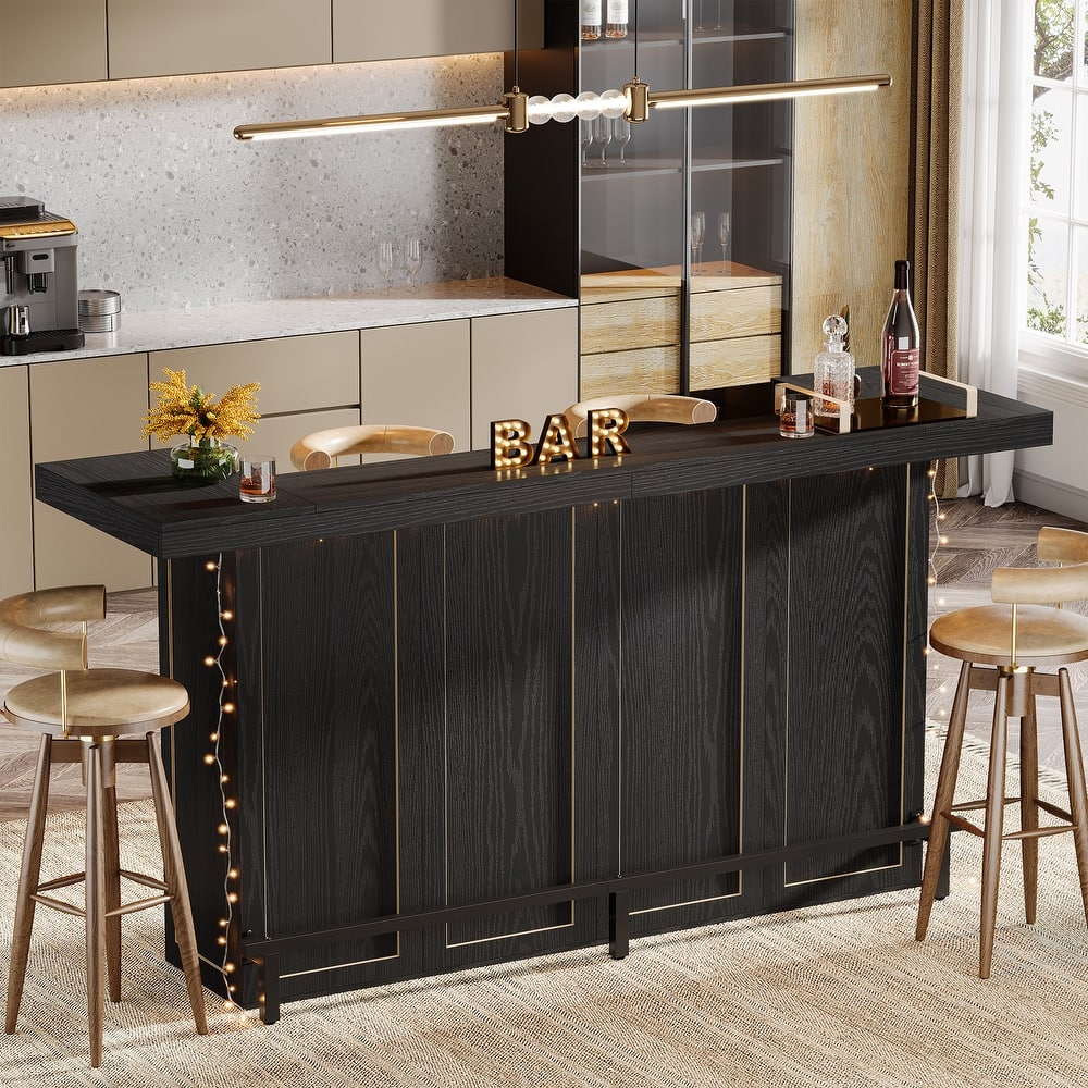 4-Tier Wooden Bar Table, 70.9" Large Home Bar Unit with Storage Shelves for Home, Patio, Basement