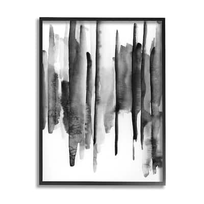 Stupell Vertical Black Ink Strokes Abstract Watercolor Over White Framed Wall Art