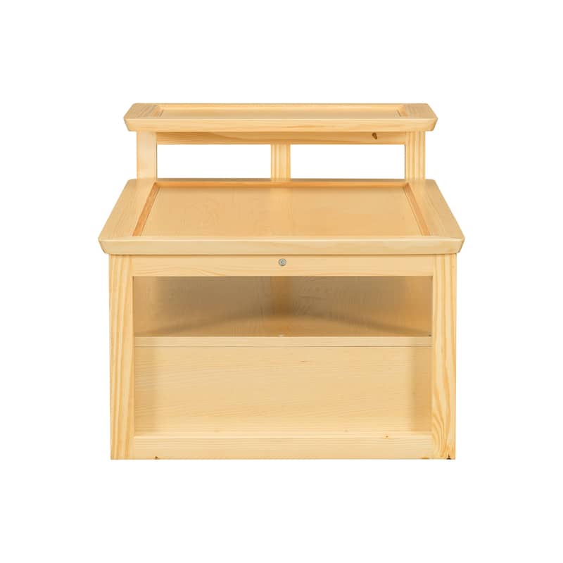 Roomfitters Modern Coffee Table with Open Shelf, Dual Tabletops and Rattan Accent Storage