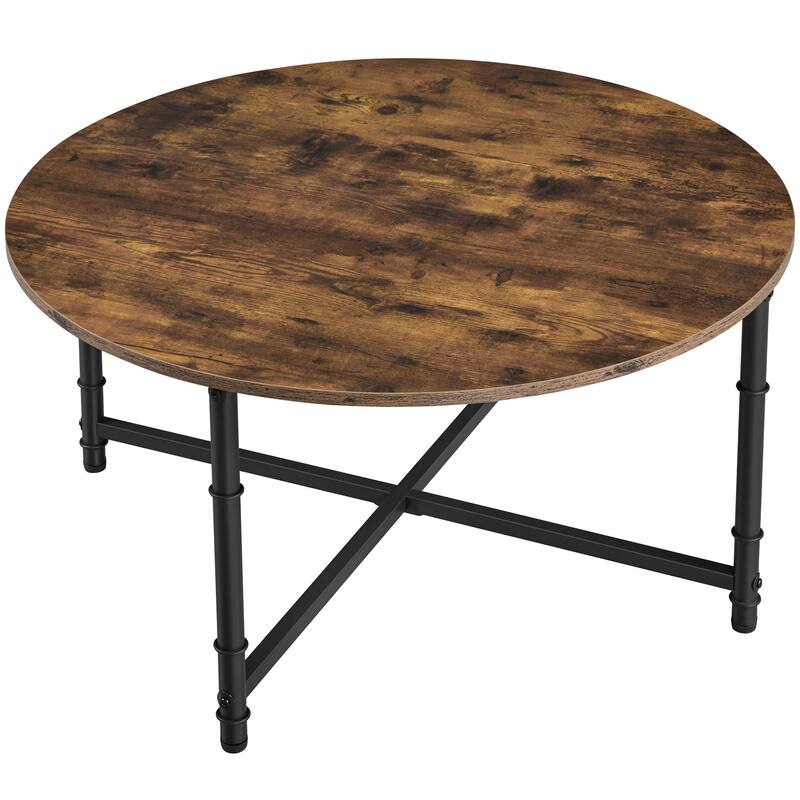 Yaheetech 35.5in Industrial Rustic Metal Round Coffee Table Sofa Table Rustic Brown