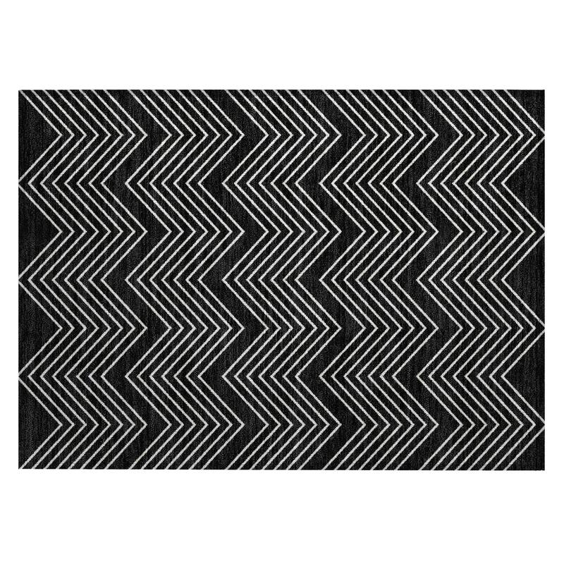 Machine Washable Indoor/ Outdoor Modern Chevron Chantille Rug
