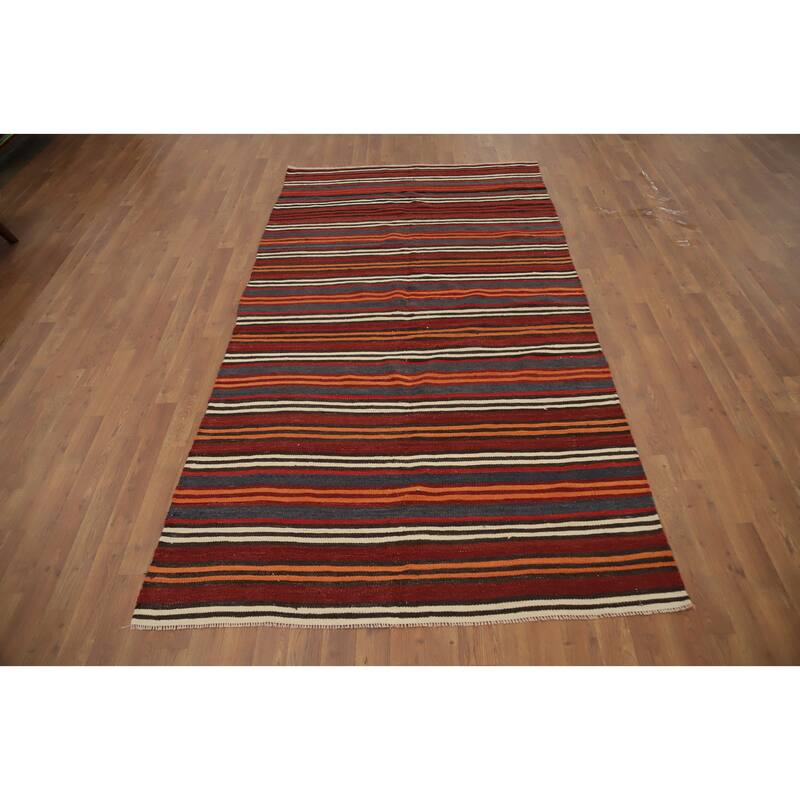 Hand Woven Oriental 100% Wool Carpet Southwestern Geometric Multi-Colored Kilim Area Rug - 8' 5'' X 4' 7''