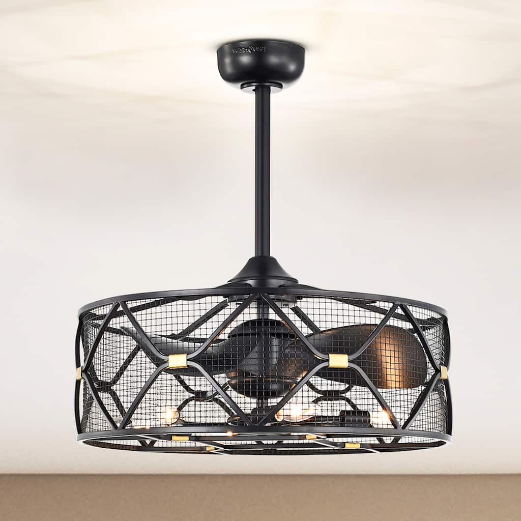 Matte Black 24-inch 6 Lights 3 Blades Lighted Ceiling Fan with Remote
