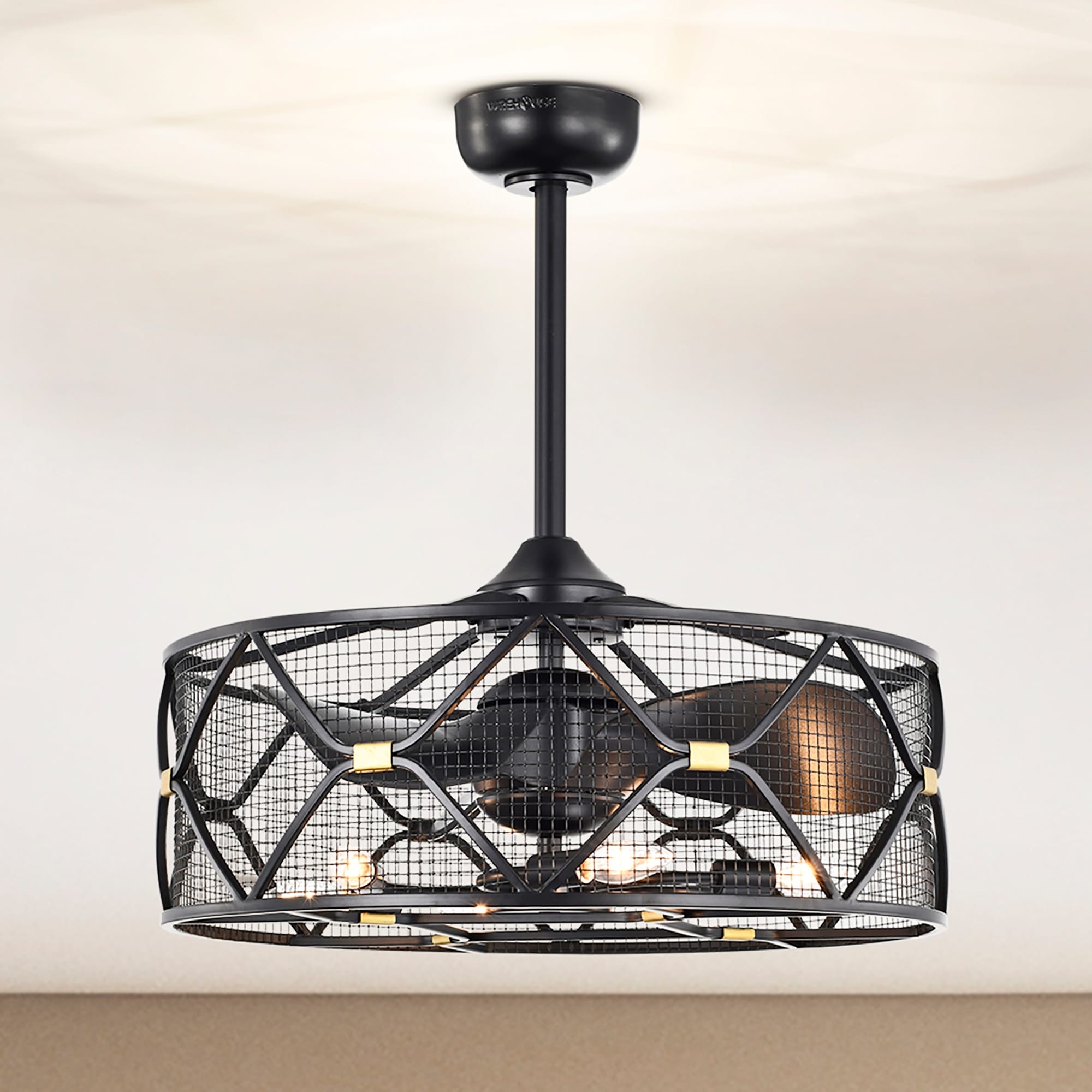 Warehouse of Tiffany Matte Black 24-inch 6 Lights 3 Blades Lighted Ceiling Fan with Remote
