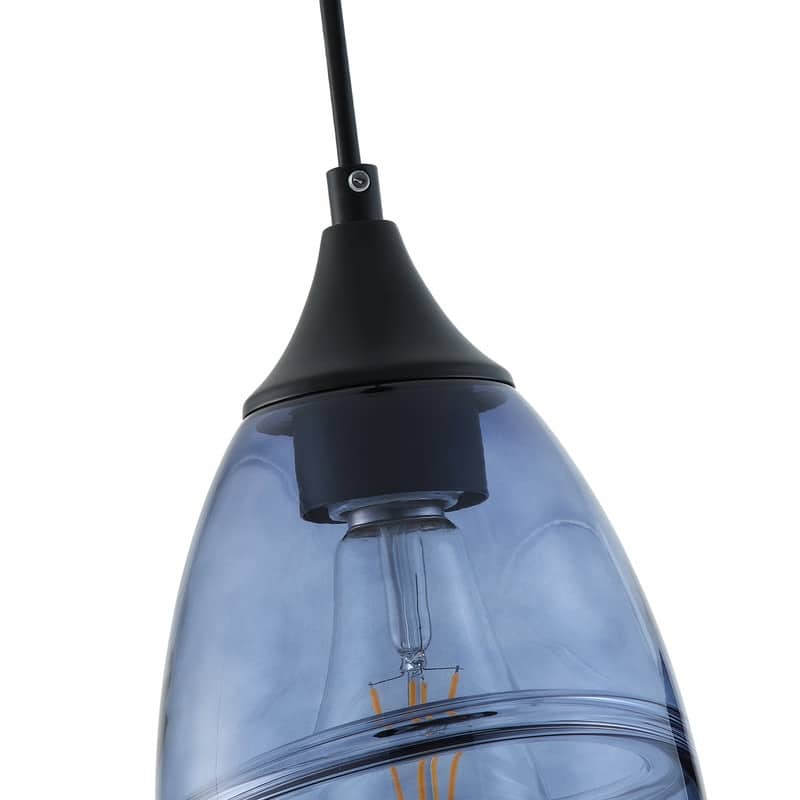 Modern Industrial Blue Glass Pendant Light Matte Black Ceiling Lamp for Kitchen Island