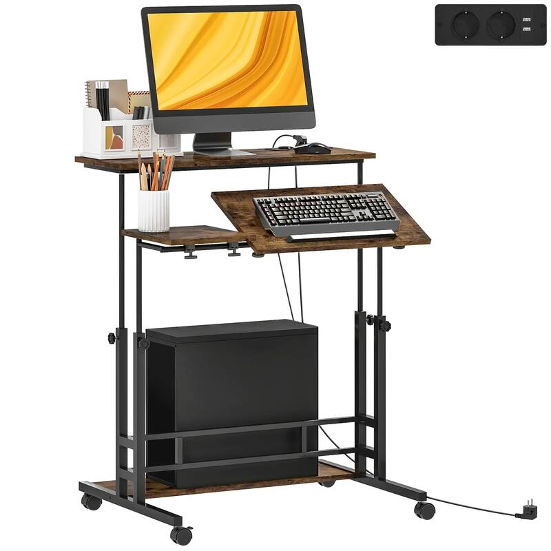 Adjustable Standing Desk Stand Up Desk with Tiltable Tabletop & Wheels