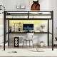 preview thumbnail 2 of 10, Full Size Metal Loft Bed with Power Outlet and LED Light, Space-Saving