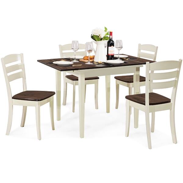 Shop Costway Extending 5 Piece Wood Dining Table Set 4 Chairs Kitchen Table Overstock 31045051