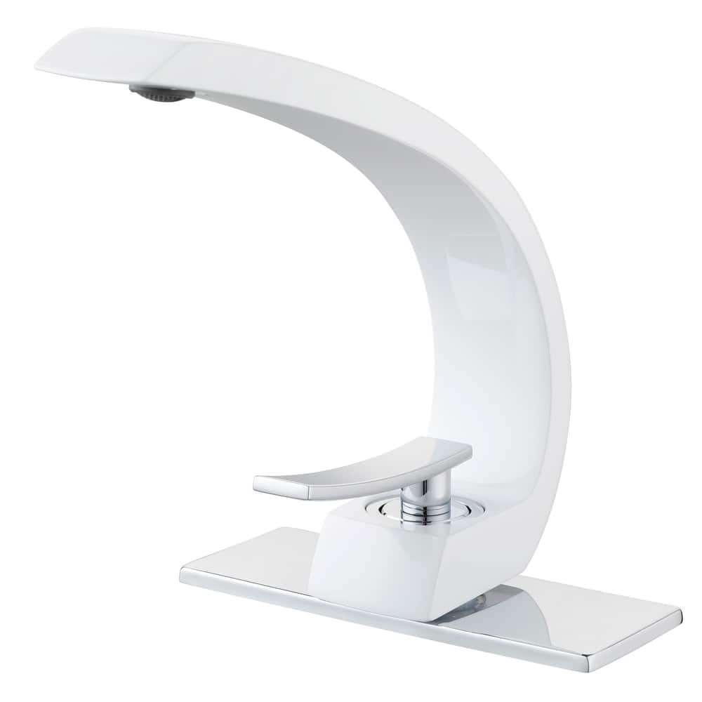 Modland C-Shaped Single Hole Bathroom Faucet, 500K Cycle CUPC Certified, 6-Inch Cover Plate, Black / Gold / Nickel / Chrome