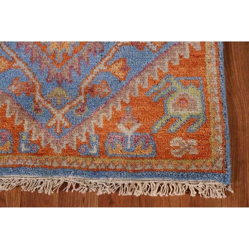 Blue Geometric Heriz Serapi Style Runner Rug Handmade Wool Carpet - 2'5" x 7'11"