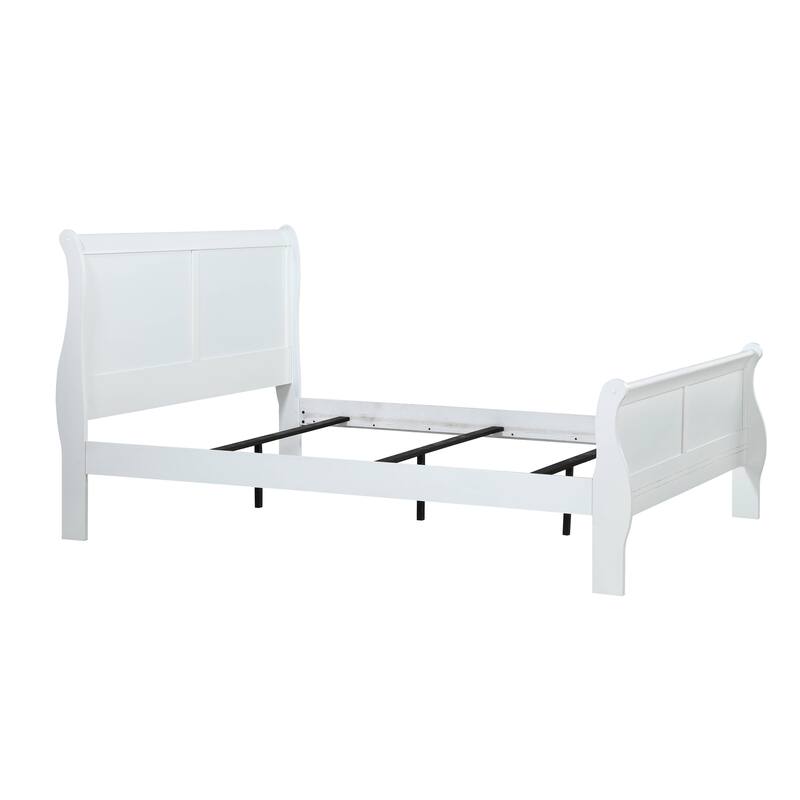 Classic White Queen Size Sleigh Bed with Wooden Bracket Feet