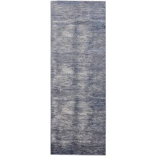 HomeRoots 8' Blue Gray And Ivory Striped Power Loom Distressed Runner ...