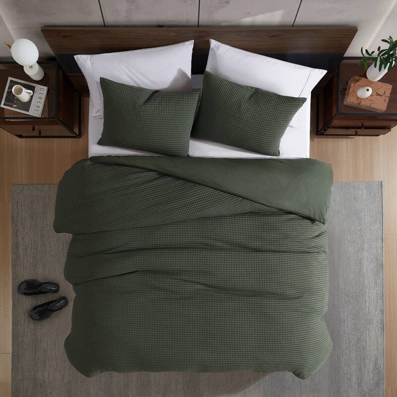 Kenneth Cole Solid Waffle Duvet Cover Set