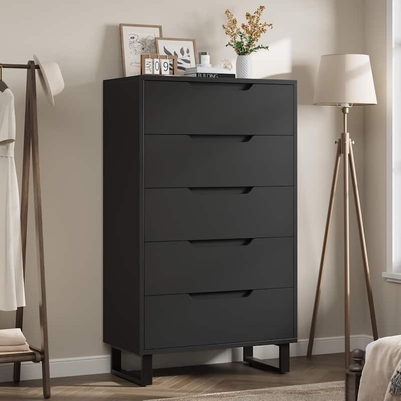 5-Drawer Dresser for Bedroom, 50" Tall Freestanding Vertical Wooden Chest Storage - Black