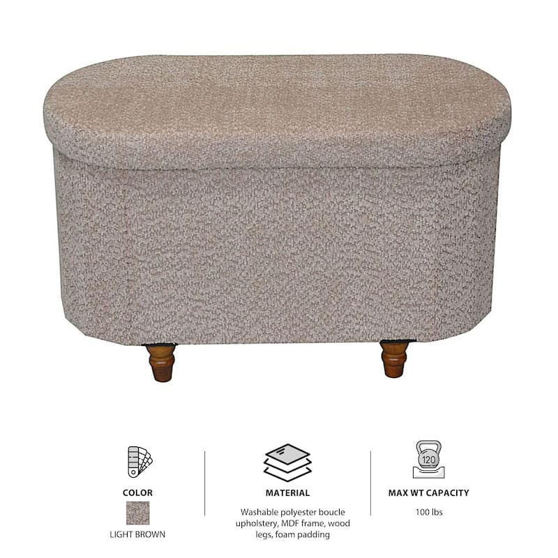 Aria Home Esme Brown Boucle Storage Ottoman Bench with Seat Cushion