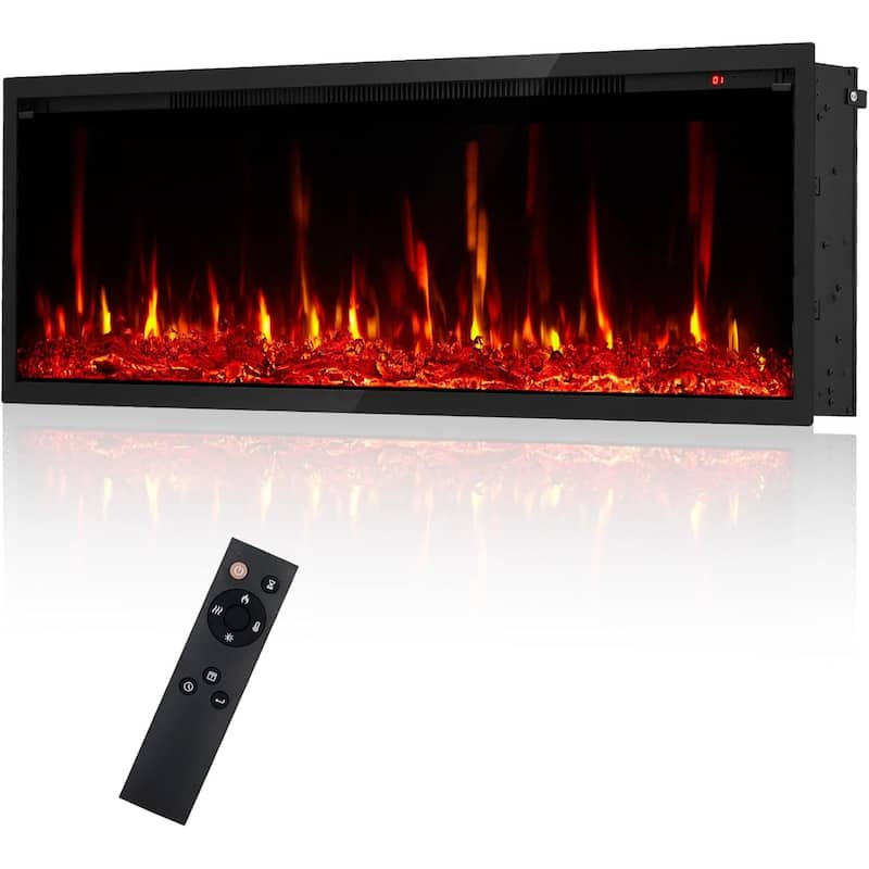 120V 1500W Wall Mounted Electric Fireplace, Remote & Touch Control - Black
