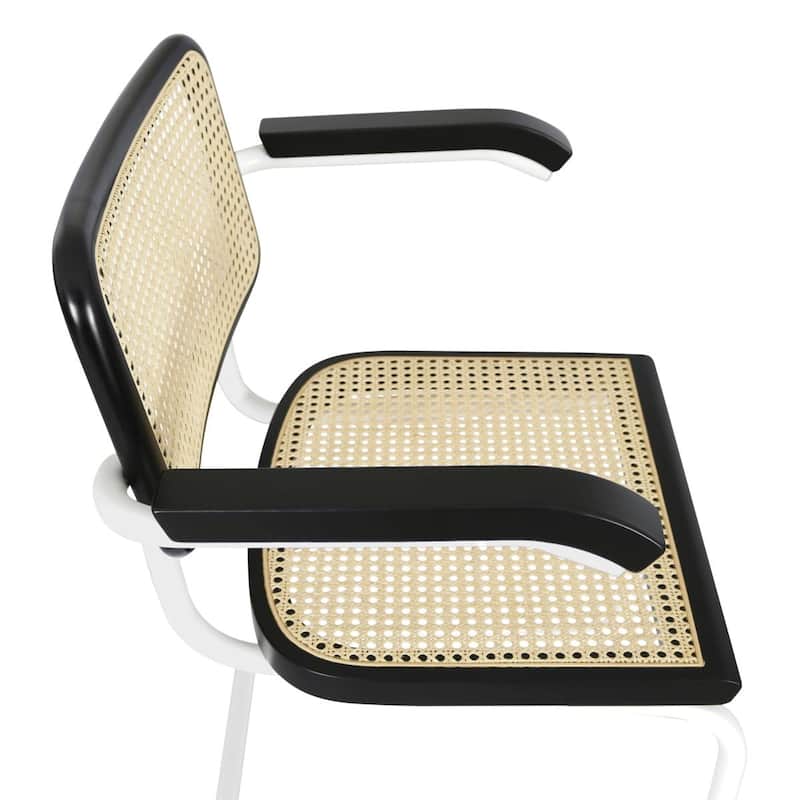 Breuer Chair Company Marcel Breuer Cesca Cane Cantilever Armchair Arm Chair w/ White Steel Frame (Various Wood & Cane Colors)