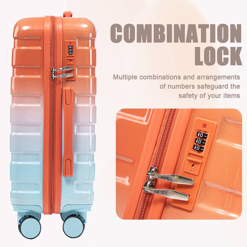 14In 20In 2 pcs in PC Spinner Wheel Luggage, Carry on Suitcase, With Gradient Color and Combination Lock