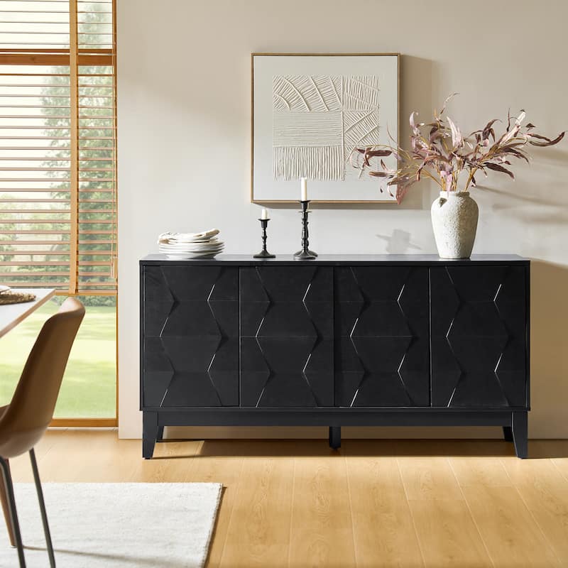 Silakan Mid-Century Modern 4-Door Large Storage Sideboard with Solid Wood Legs by HULALA HOME
