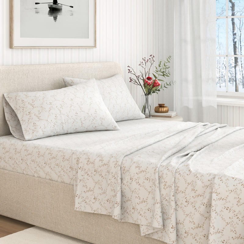 Linery & Co. Ultra-Soft Turkish Cotton Flannel Winter Floral Print Sheet Set