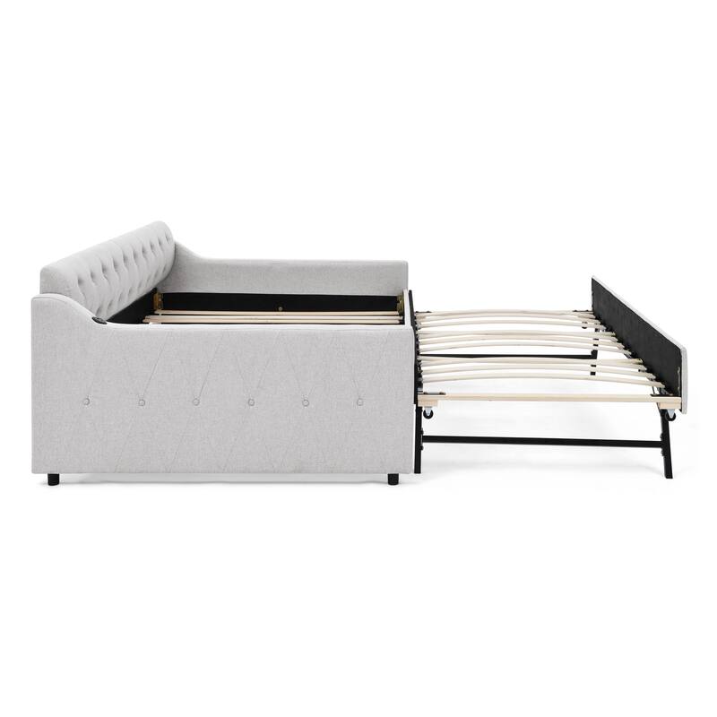 Upholstery Daybed with Erectable Trundle & USB Design