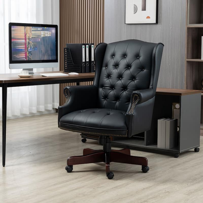 Office High Back Reclining Chair,Thick Padded Seat and Backrest,Desk Chair with Smooth Glide Caster Wheels,1 Pack - Black PU