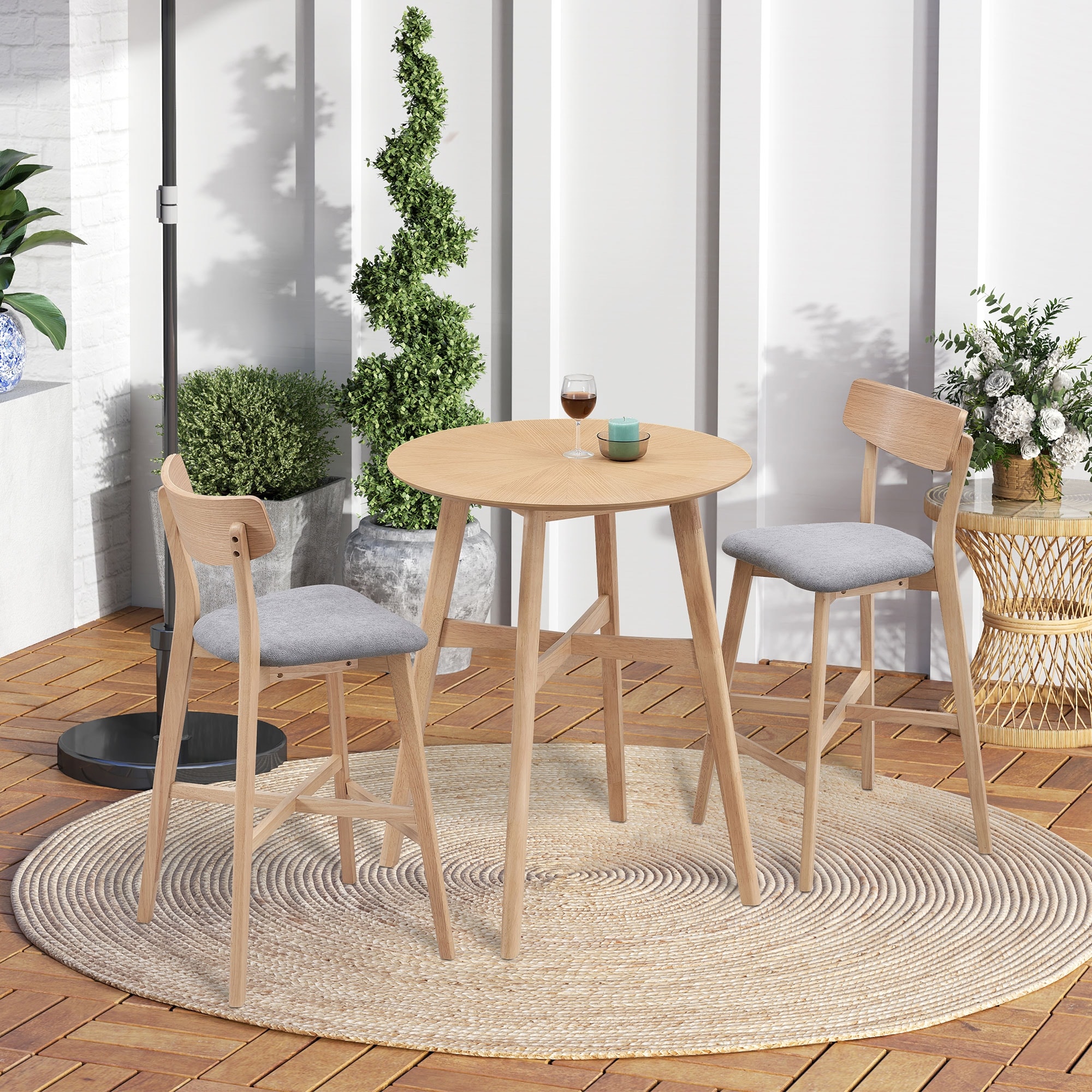 Oak 3 Pieces Counter Height Bar Table Set with Round Pub Table and Bar Stools Kitchen Breakfast Nook Wooden Dining Set Bed Bath Beyond 41898099