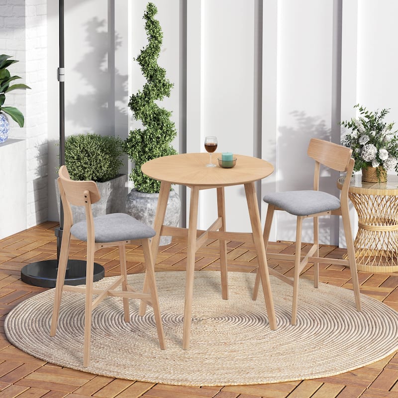 Wooden Bar Chairs Set of 2, Modern Soft Upholstered Kitchen Island Chairs, Counter Height Stool with Backrest