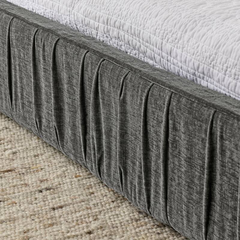 Queen Size Upholstered Platform Bed with Headboard, Grey Chenille Fabric, No Box Spring Needed