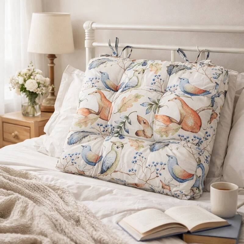 18 x 18 Microfiber Chair Pad Cushions, Owls, Autumn Leaves, Set of 4, White