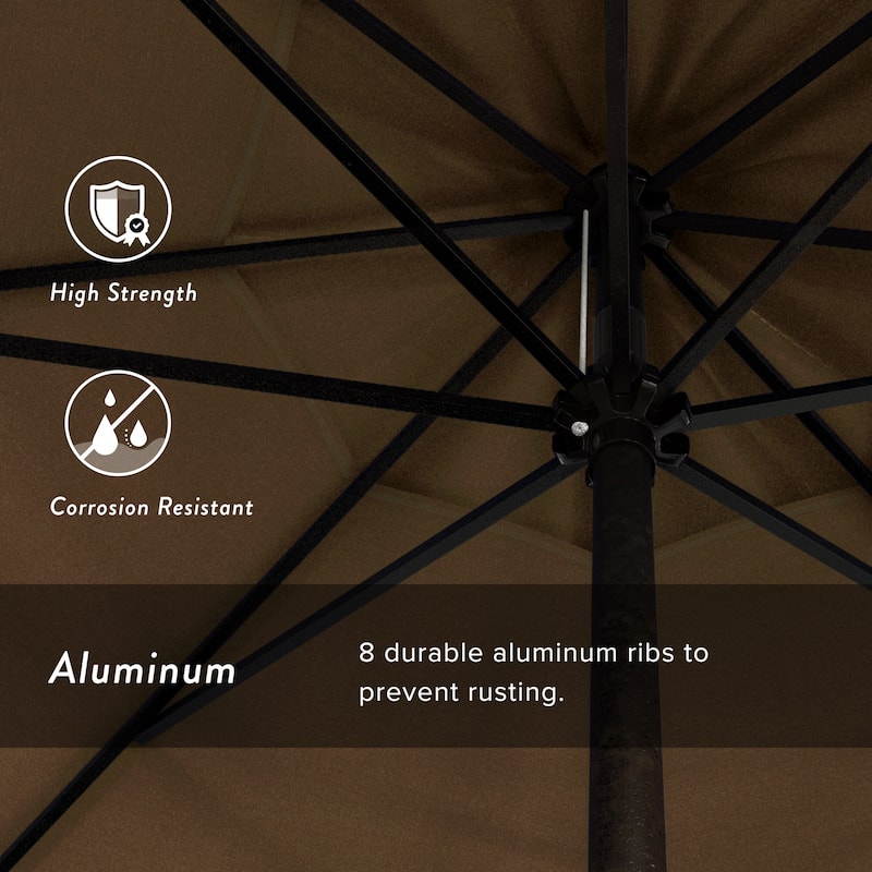 California Umbrella 7.5' Round Aluminum Crank Lift Auto Tilt 8 Rib Patio Umbrella, Bronze Finish, Sunbrella Fabric