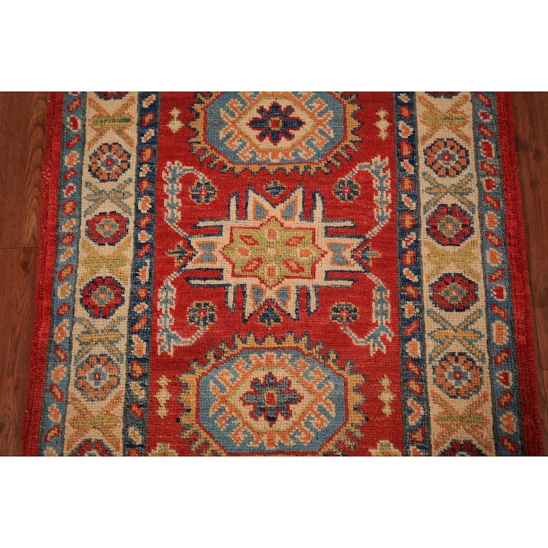 Geometric Red Kazak Oriental Foyer Rug Handmade Wool Carpet - 2'0" x 3'0"