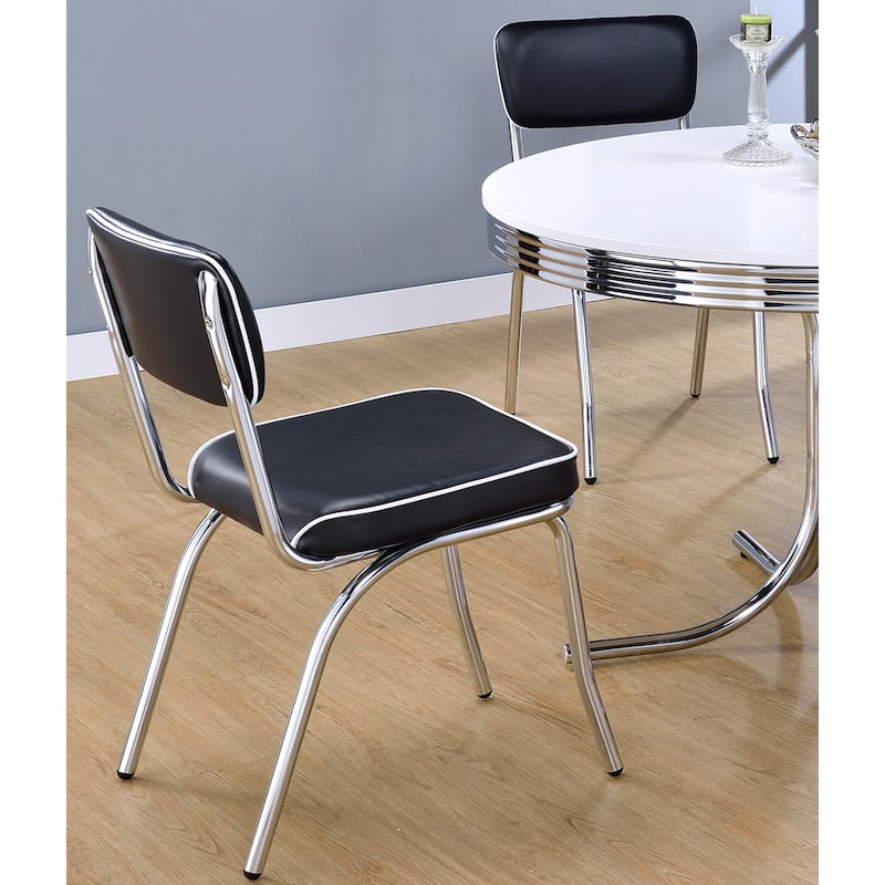 Retro Style Black Leatherette and Chrome Base Dining Chairs (Set of 2)