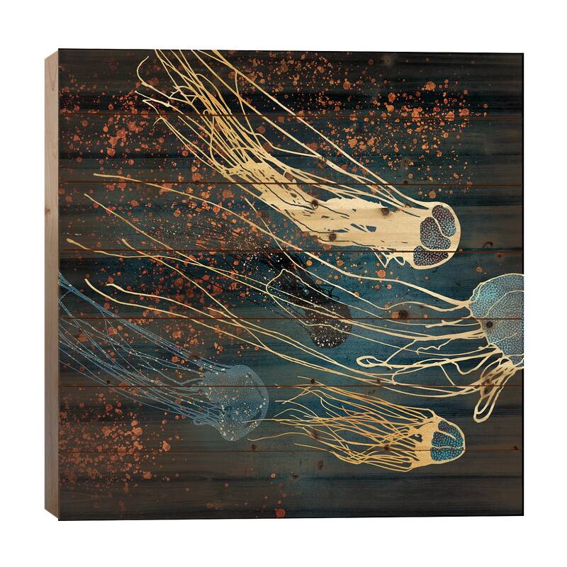 Metallic Jellyfish Print On Wood by SpaceFrog Designs - Multi-Color - 26x26x1.5