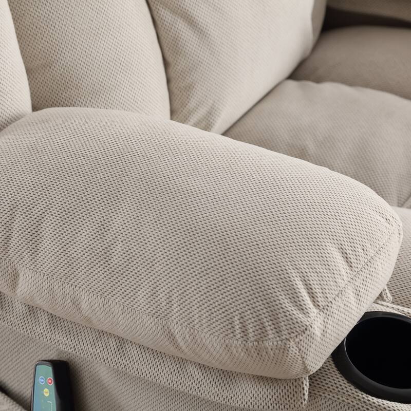 Swinging Recliner Massage Heated Sofa with USB, Cup Holders, Side Pockets, Eight Acupoint Massage