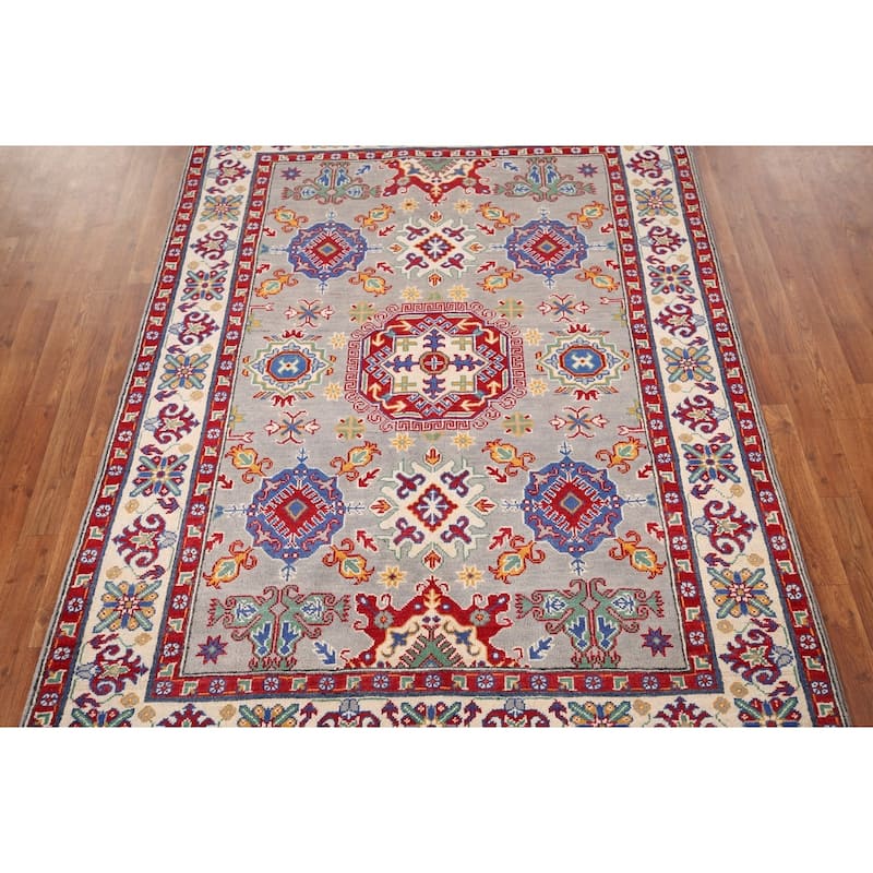 Traditional Grey Kazak Oriental Area Rug Handmade Wool Carpet - 4'11" x 6'8"