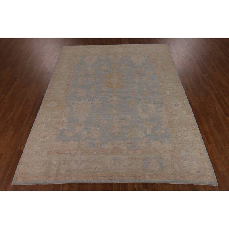 Blue Oushak Turkish Area Rug Handmade Vegetable Dye Wool Carpet - 7'10"x 10'0"
