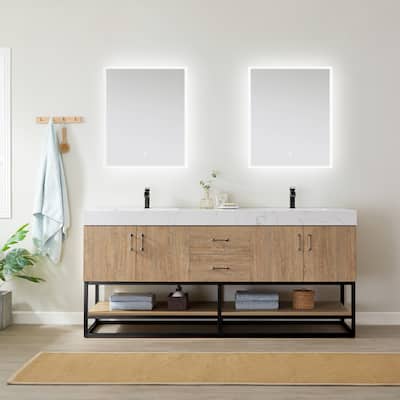 Alistair 72" Double Vanity with White Grain Stone Top without Mirror