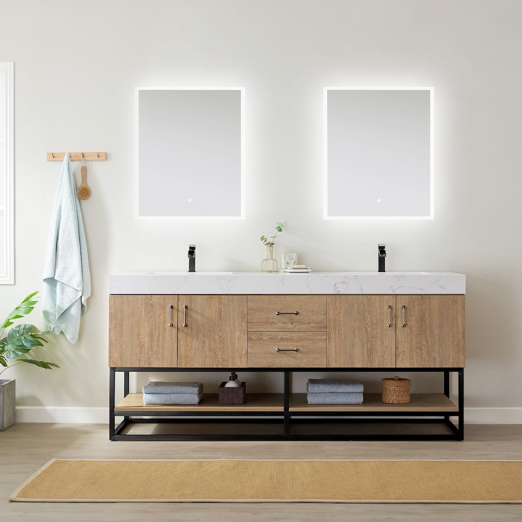 Alistair 72" Double Vanity with White Grain Stone Top without Mirror
