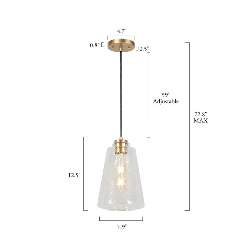 Modern Gold 1-Light Textured Clear Glass Pendant Light for Kitchen Island - D7.9"xH12.5"