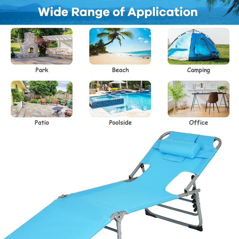 Goplus Outdoor Beach Lounge Chair Folding Chaise Lounge with Pillow - See Details