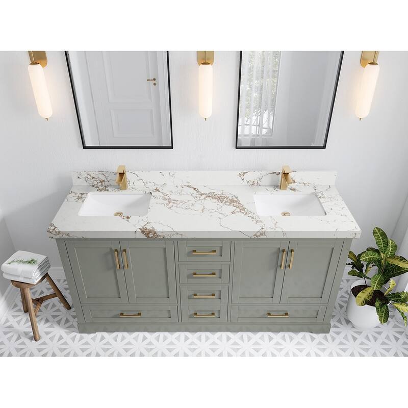 Willow Collection 72 in W x 22 in D x 36 in H Boston Double Bowl Sink Bathroom Vanity with Countertop