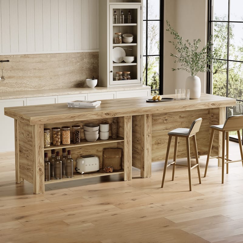 55" Kitchen Island with Storage, Stationary Island Table Bar Table