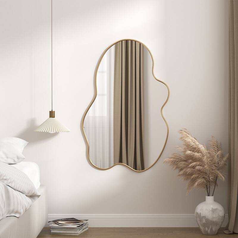 Anmytek Modern Gold Irregular Asymmetrical Wall Mirror - 35.4"x23.6" Decorative Mirror for Bathroom, Living Room, Bedroom