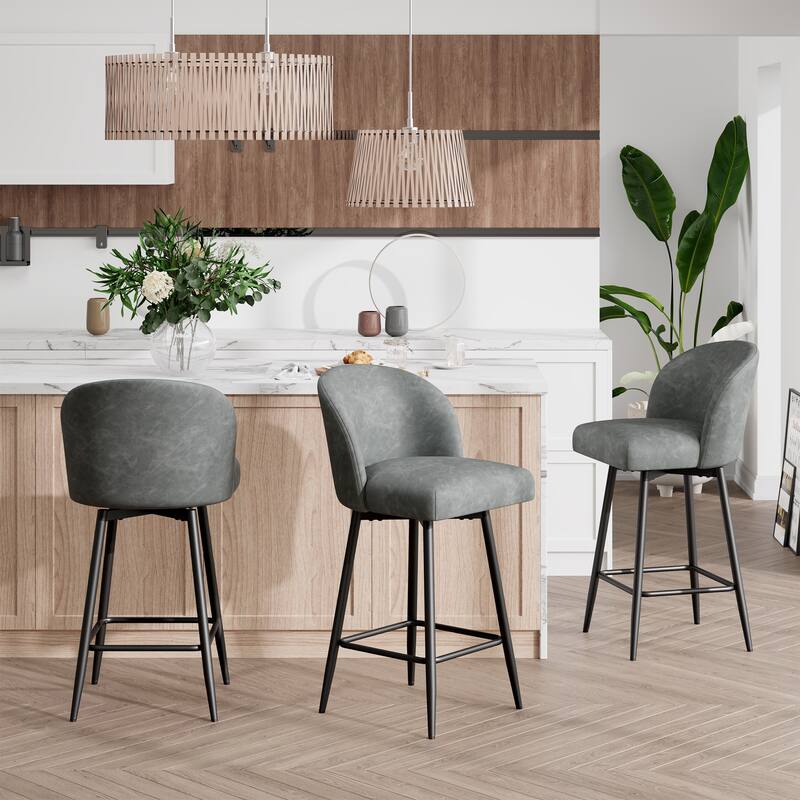 Counter Height Bar Stools Set of 2,360° Swivel Barstools with High Back and Metal Legs,26" Seat Height