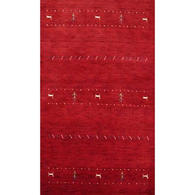 Hand Knotted Oriental 100% Wool Carpet Tribal Animal Pictorial Red Gabbeh Area Rug - 5' 0'' X 3' 1''