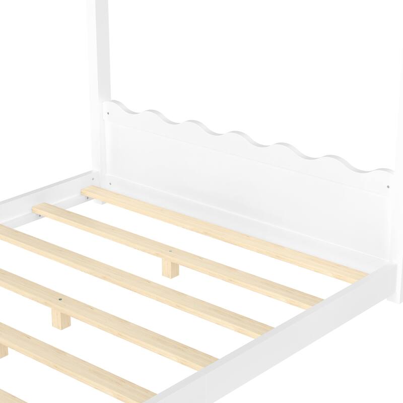 Full House Floor Bed with Support Slats, Solid Wood House Bed Frame for Kids, No Box Spring Needed