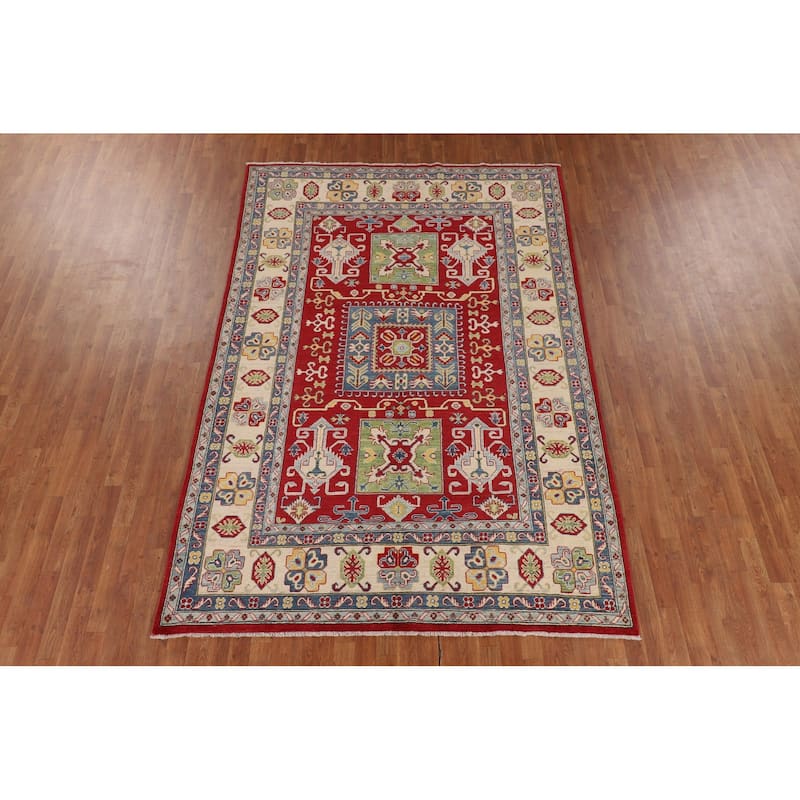 Red Traditional Kazak Oriental Area Rug Hand-Knotted Wool Carpet - 6'7" x 9'8"