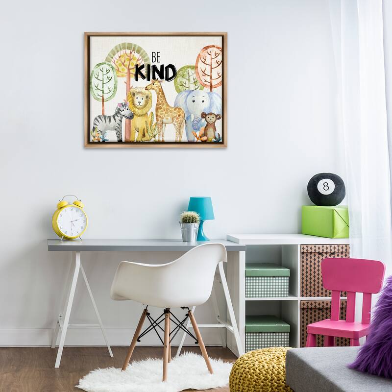 Stupell Be Kind Jungle Animals Framed Floater Canvas Wall Art Design By Kim Allen